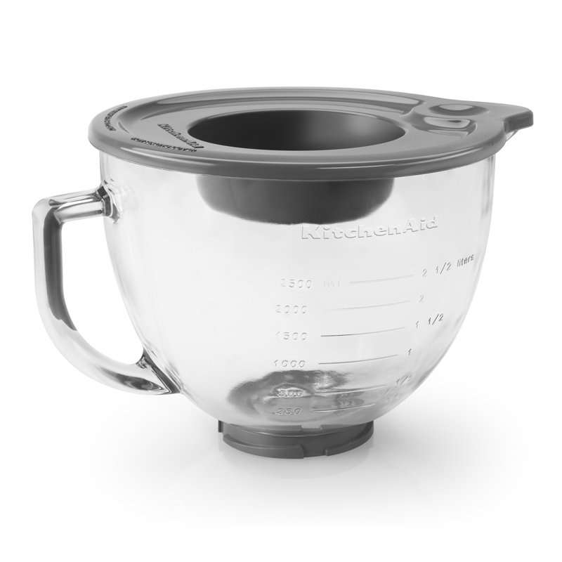 KitchenAid 5 Qt. Glass Bowl with Measurement Markings, Pour Spout & Lid